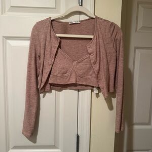 Zara Pink Cropped Cardigan and Bralette Set